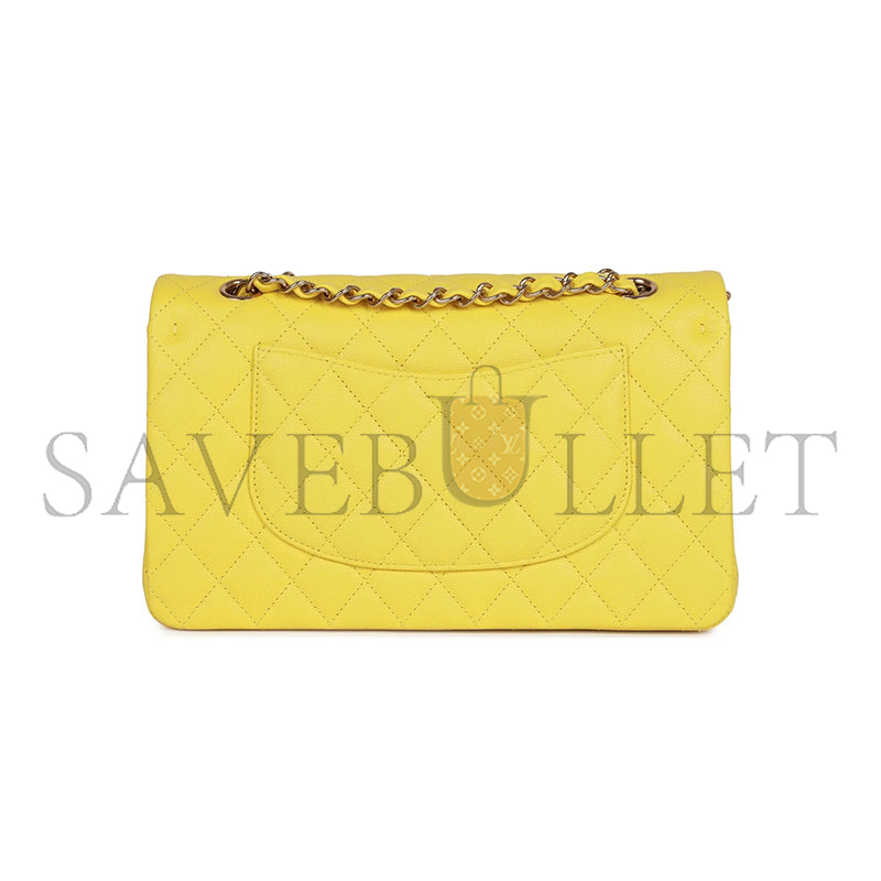 CHANEL MASTER CAVIAR MEDIUM CLASSIC DOUBLE FLAP BAG YELLOW LIGHT GOLD HARDWARE A01112 (25*15*7cm)